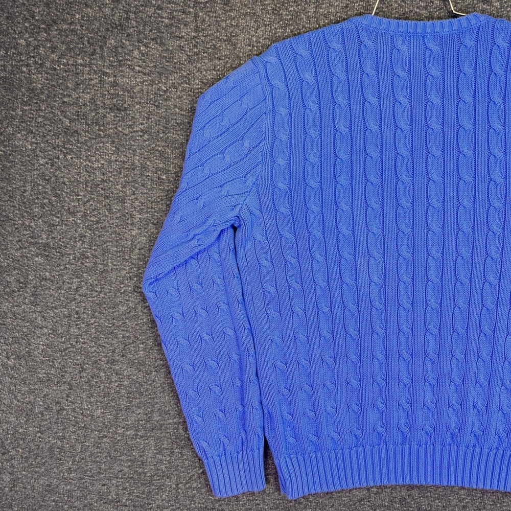 Polo Ralph Lauren V-Neck Sweater Mens XL Blue Cable Knit Casual Cotton Pony Logo - Picture 13 of 15